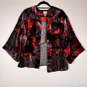 Chicos Silk Velvet Burnout Patchwork Kimono Top Cardigan Size 0 Womens S